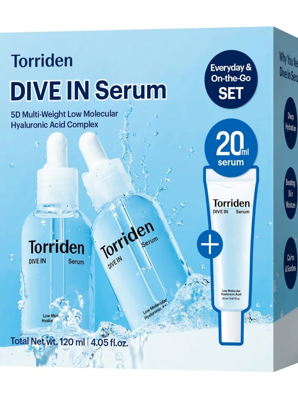 Torriden DIVE-IN Low-Molecular Hyaluronic Acid Serum Set 120ml/4.05oz, NEW